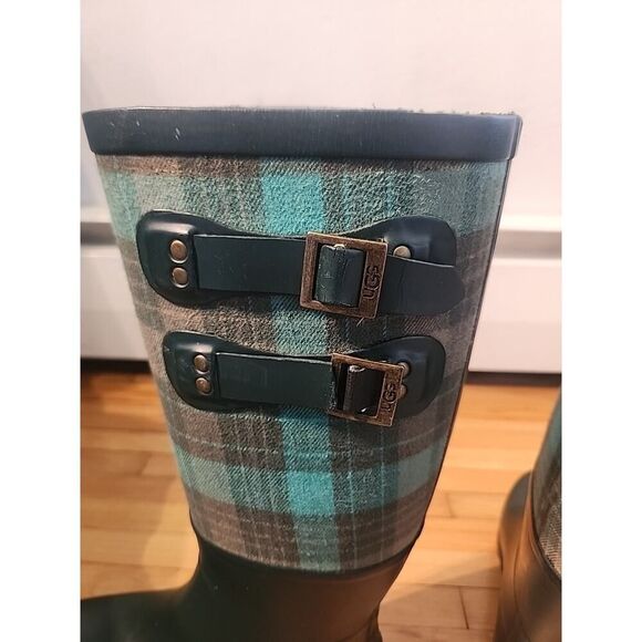UGG Sabine Tall Women's Green Waterproof Rain Boots Plaid Shoes 6 - Picture 8 of 11